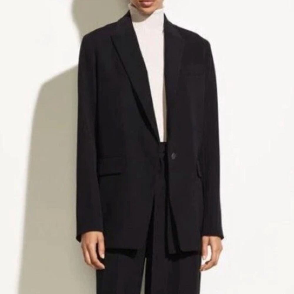 Vince Black One Button Boyfriend Oversized Blazer Jacket 16 Minimalist Career
